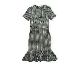 Opening Ceremony Womens Striped Short Sleeve Sheath Dress Green Ruffle Small